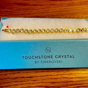 Touchstone Swarovski Crystal gold colored stainless steel 7” bracelet